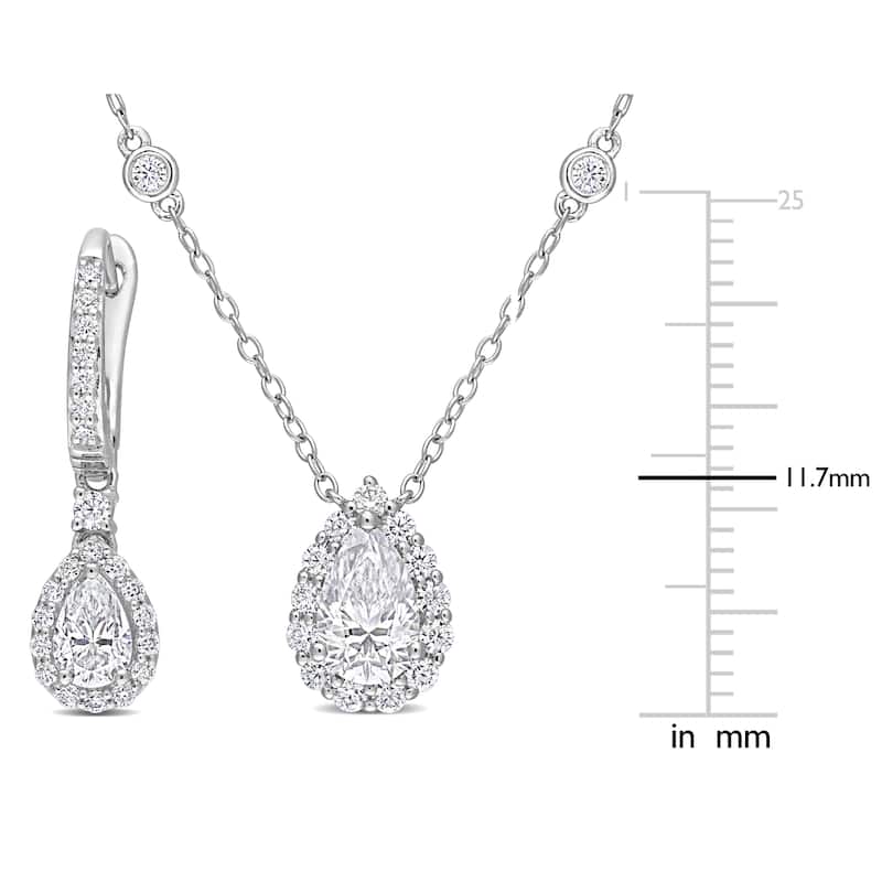 Miadora 2 7/8 Ct Dew Created Moissanite-White Leverback Earrings & Necklace With Chain Silver Length (Inches): 18