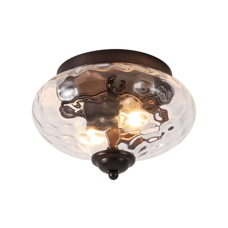 Modern Farmhouse 2-light Water Pattern Hammered Glass Flush Mount 9in
