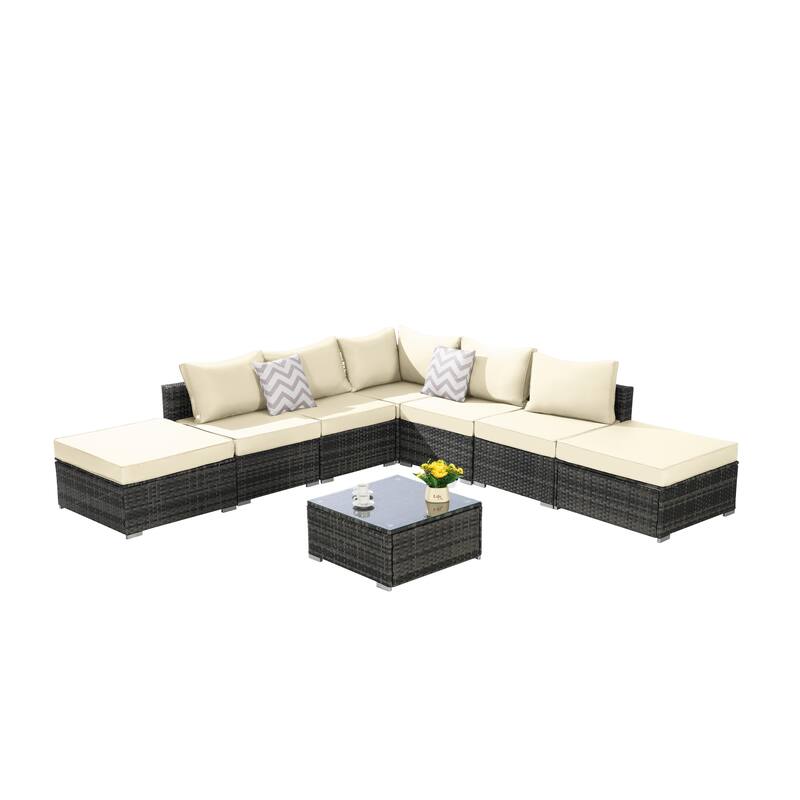 8-Pieces Outdoor Patio Sectional Sofa Set with Washable Cushions & Glass Coffee Table