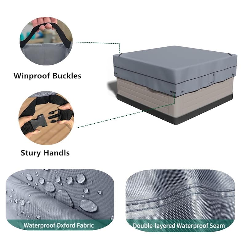 Square Hot Tub Cover - 420D Heavy Duty Waterproof Protector for 91x91 inch Outdoor Spas, All-Weather Resistant