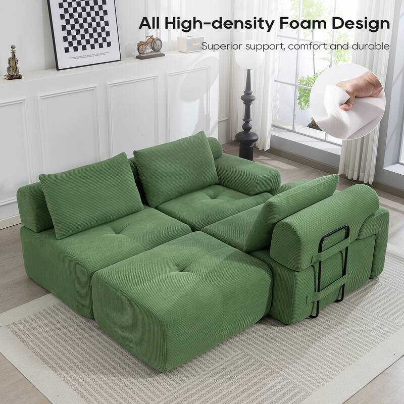 L-Shaped Convertible Sectional Sofa Bed - Memory Foam Cushions & Steel Frame, No Assembly Corduroy Sofa for Apartments