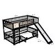 preview thumbnail 12 of 34, Twin Over Twin Wooden Bunk Bed,Low Bunk Bed with Built-In Ladders and Slides