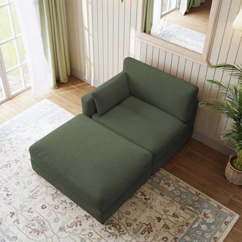 Modern Corduroy Upholstered Sectional Chaise Lounge with Ottoman