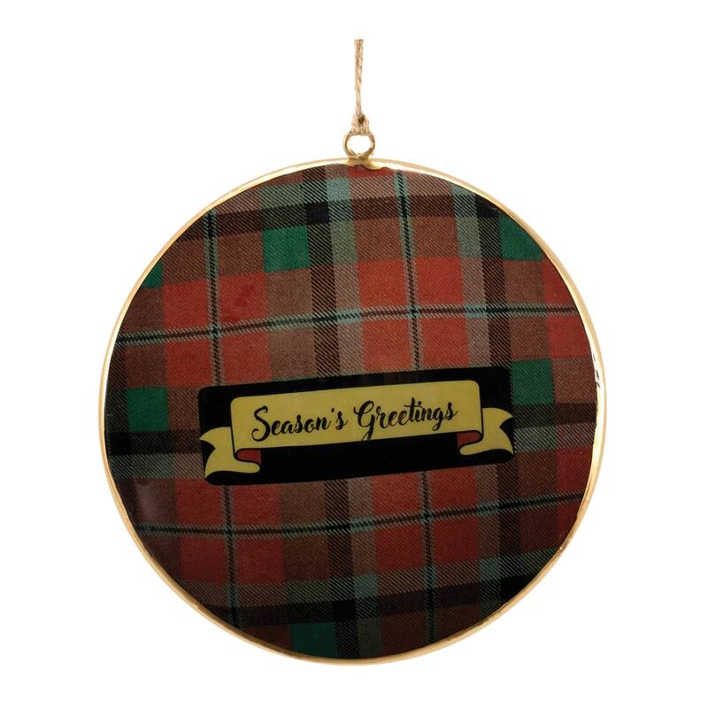 Metal Deer and Pine Tree Plaid Christmas Disc Ornaments - 6" - 6ct
