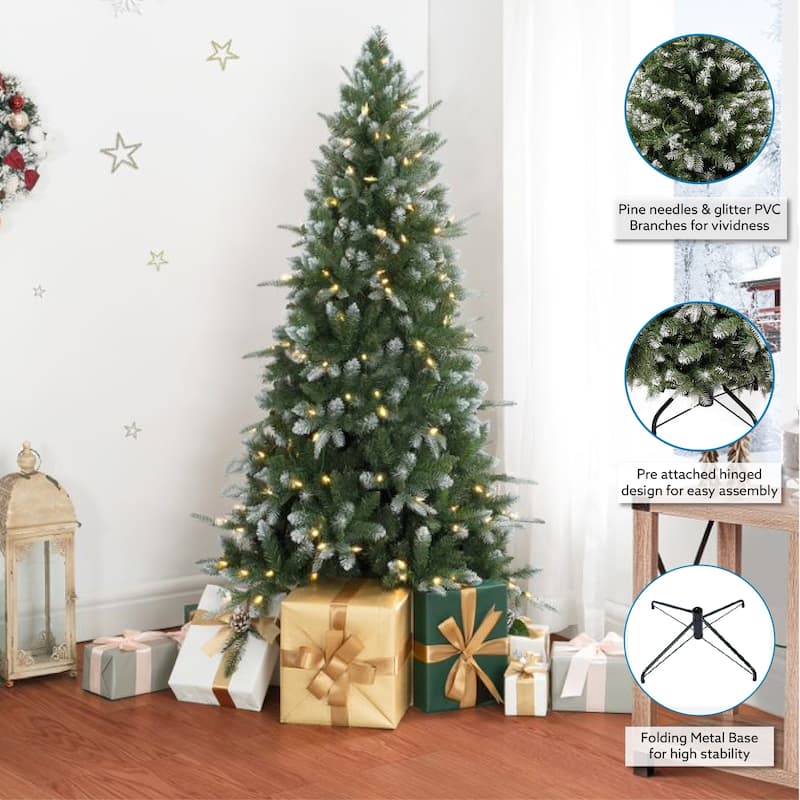 Alberta White Tip Christmas Tree with Lights, Prelit Christmas Tree