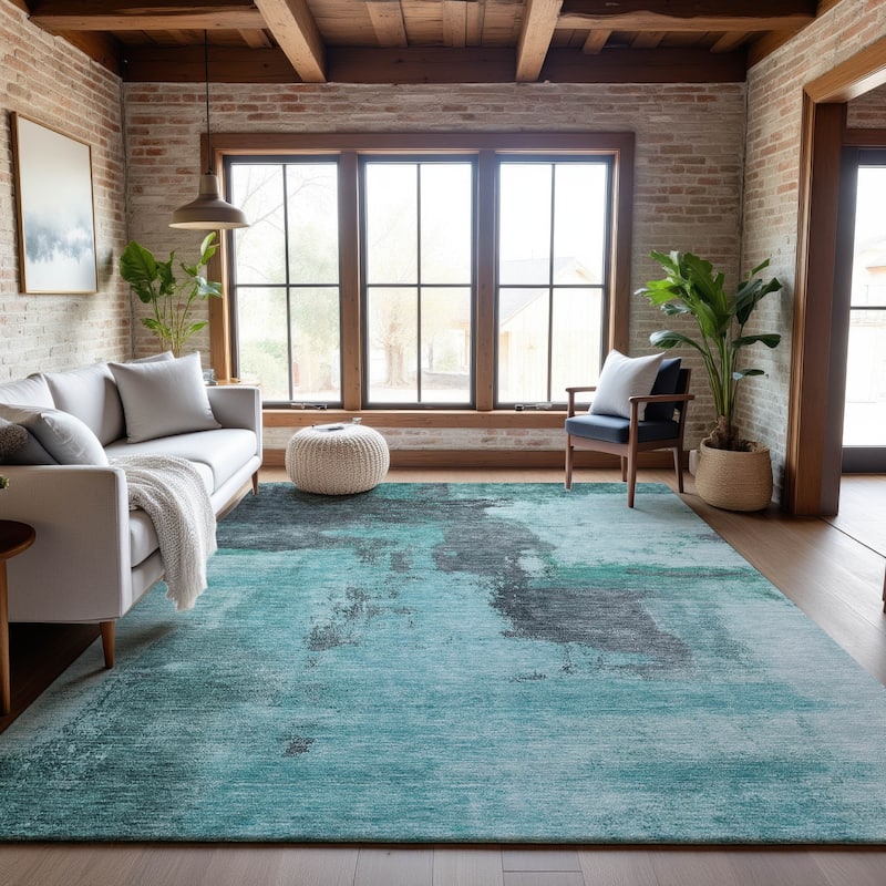 Premium Washable Super Soft Contemporary Mayfield Rug - Teal - 10' x 14'