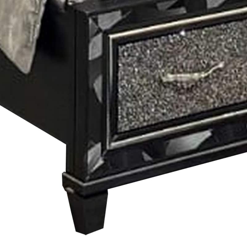 Bet King Bed, Silver Faux Leather Upholstery, LED, Crystal Accents, Black