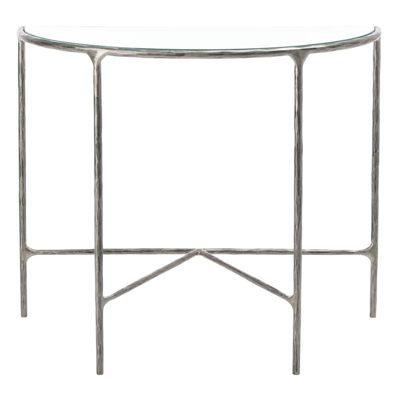SAFAVIEH Couture Constanca Forged Metal Console Table - 36" W x 18" L x 30" H - 36"W x 18"D x 30"H - Silver/Glass