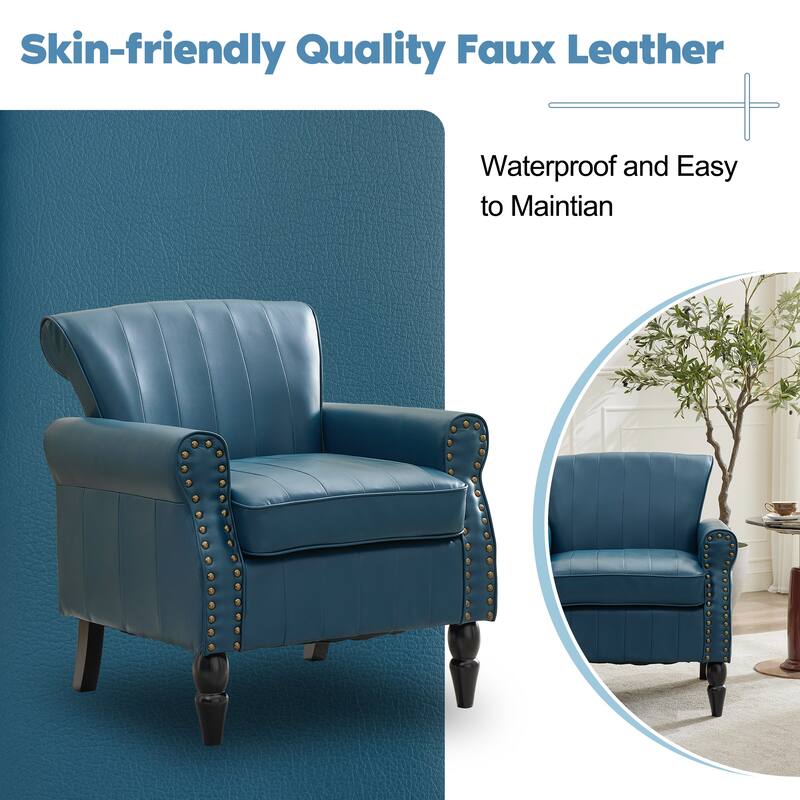 Modern PU Leather Armchair Nailhead Trim Accent Chair