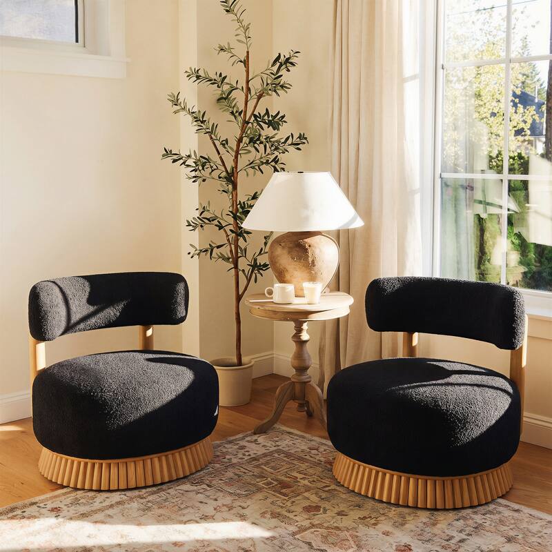 Christopher Knight Home - Rovena Modern Farmhouse Upholstered Accent Chair with Thatched Wood Base - Set of 2 - Black