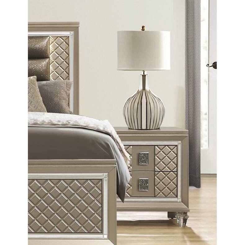 1pc Nightstand of 2 Drawers Acrylic Feet Bedside Table