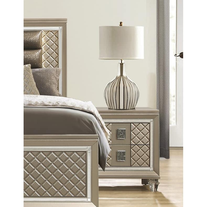 Glamorous 1pc Nightstand of 2 Drawers Acrylic Feet Bedside Table Luxury Bedroom Furniture Beveled Mirror Trim