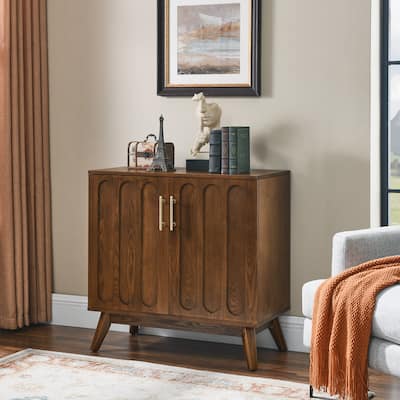 Fluted Sideboard Cabinet with Adjustable Shelves & Solid Wood Legs,Buffet Cabinet with Storage,Walnut Storage Cabinet