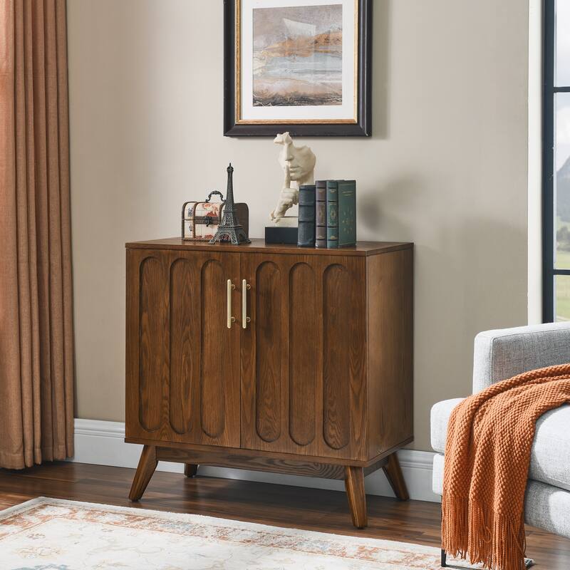 Mid-Century Modern Fluted Sideboard - Walnut Storage Cabinet with Adjustable Shelves - Walnut