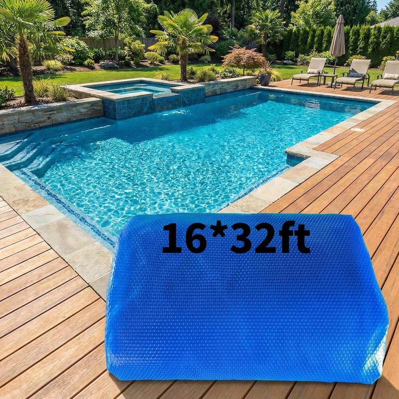 PE Bubble 16 Mil Solar Pool Cover for in Ground and Above Ground Swimming Pools - 16*32ft