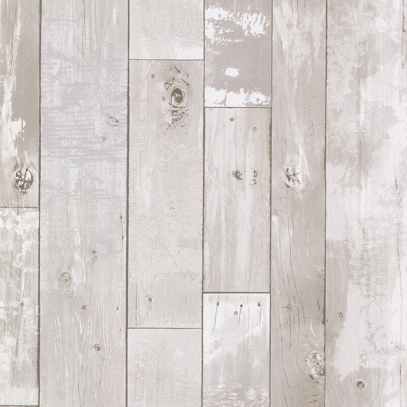 Brewster Harbored Light Grey Distressed Wood Panel Wallpaper - 20.5in x 396in x 0.025in