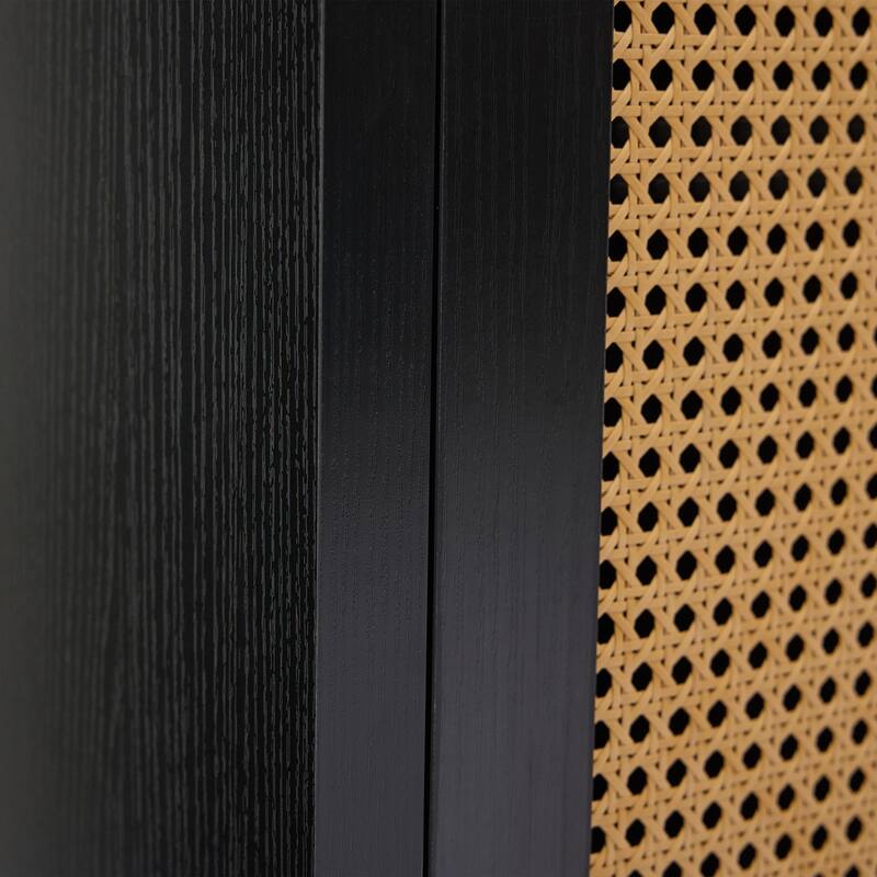 Farmhouse Woven Rattan Sideboard Accent Cabinet