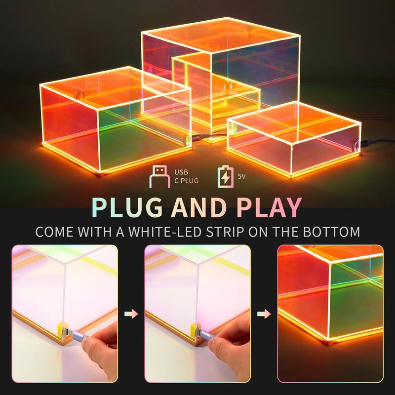 Iridescent Acrylic Display Risers with LED Light Set of 3