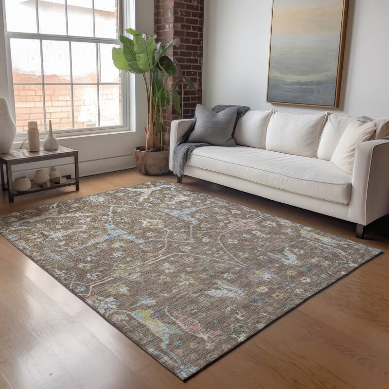 Machine Washable Indoor/ Outdoor Traditional Classic Chantille Rug