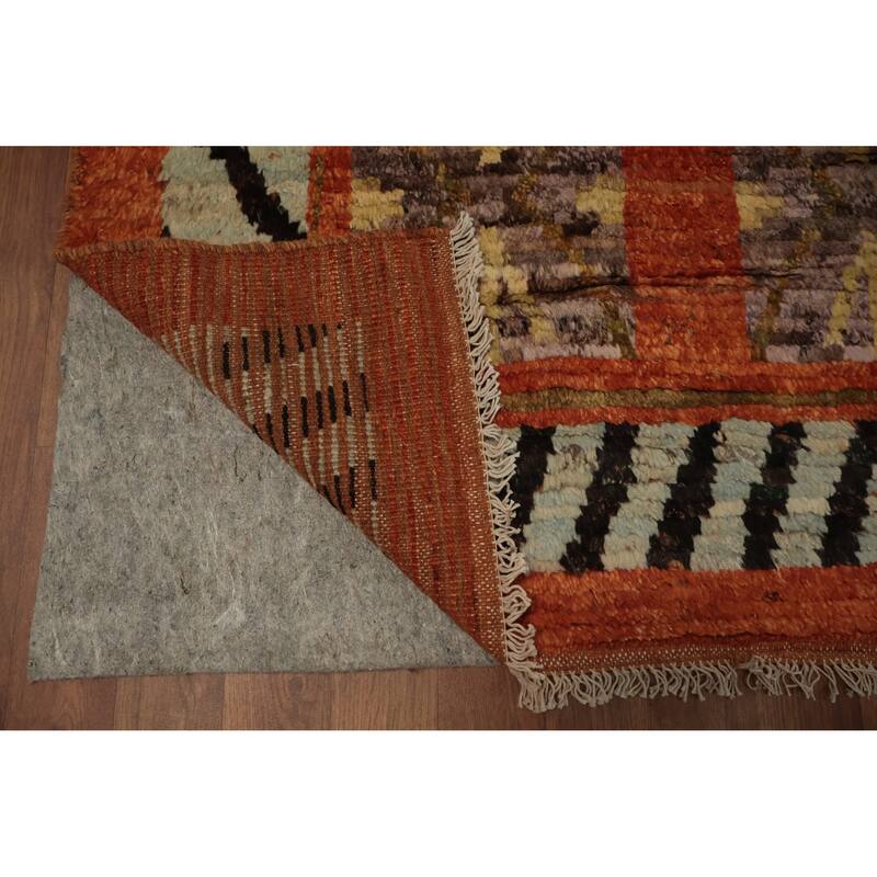 Hand Knotted Oriental 100% Wool Carpet Modern Tribal Oranges & Rust Moroccan Area Rug - 9' 9'' X 6' 10''