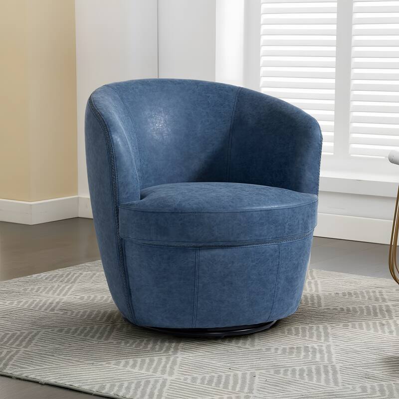 Modern Upholstery Barrel Swivel Chair Faux Leather - Single Chair - Navy