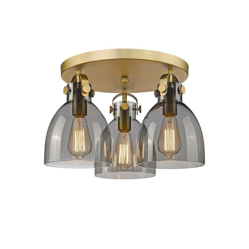 Innovations Lighting Newton Bell - 3 Light 7" Flush Mount - Brushed Brass/Light Smoke