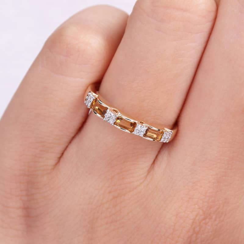 Miadora 10k Yellow Gold Baguette-cut Citrine & Diamond Accent Stackable Eternity Wedding Band Ring