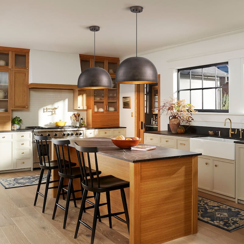 1-Light Vintage Antique Brown Dome Kitchen Island Pendant Light/Dining Room Light - 15.3 in. W x 9.8 in. H