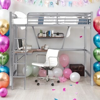 Modern Twin Size Metal MDF Loft Bed With Built-in Desk And Shelf for Bedroom