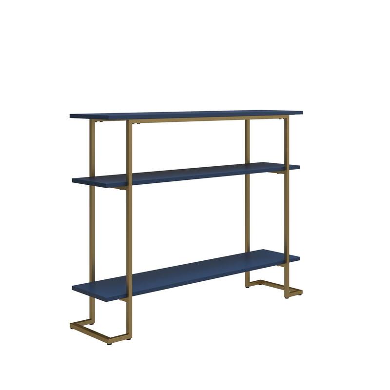 Avenue Greene Jade Console Sofa Table with 3 Open Shelves and Metal Frame