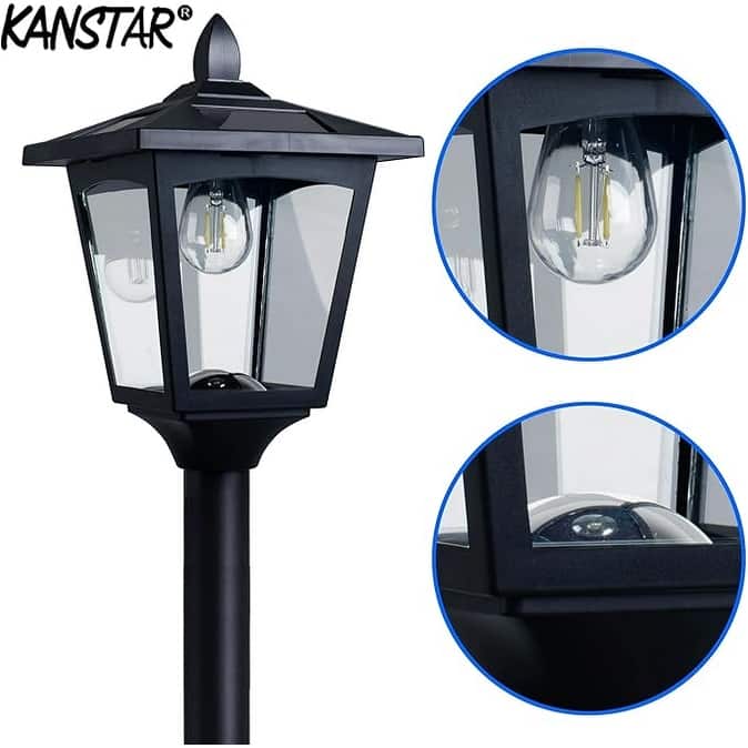 67" Solar Lamp Post Light Outdoor Waterproof LED Pathway Lighting, Adjustable Pole for Lawn, Garden, Driveway - Black - 67''