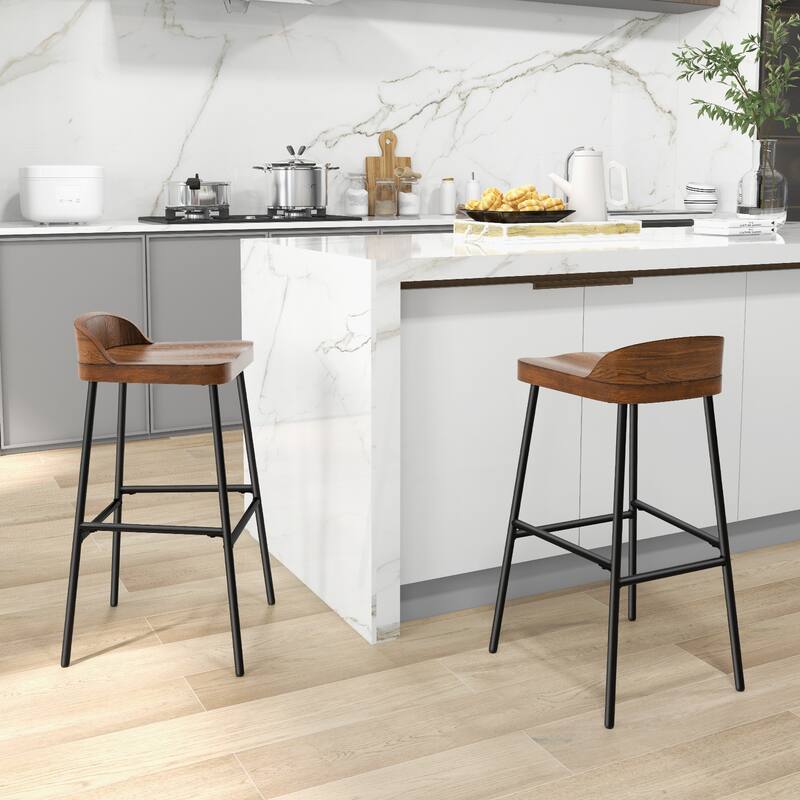 Industrial Bar Stools with Low Back and Footrests - 16.5" x 14" x 32.5" (L x W x H)