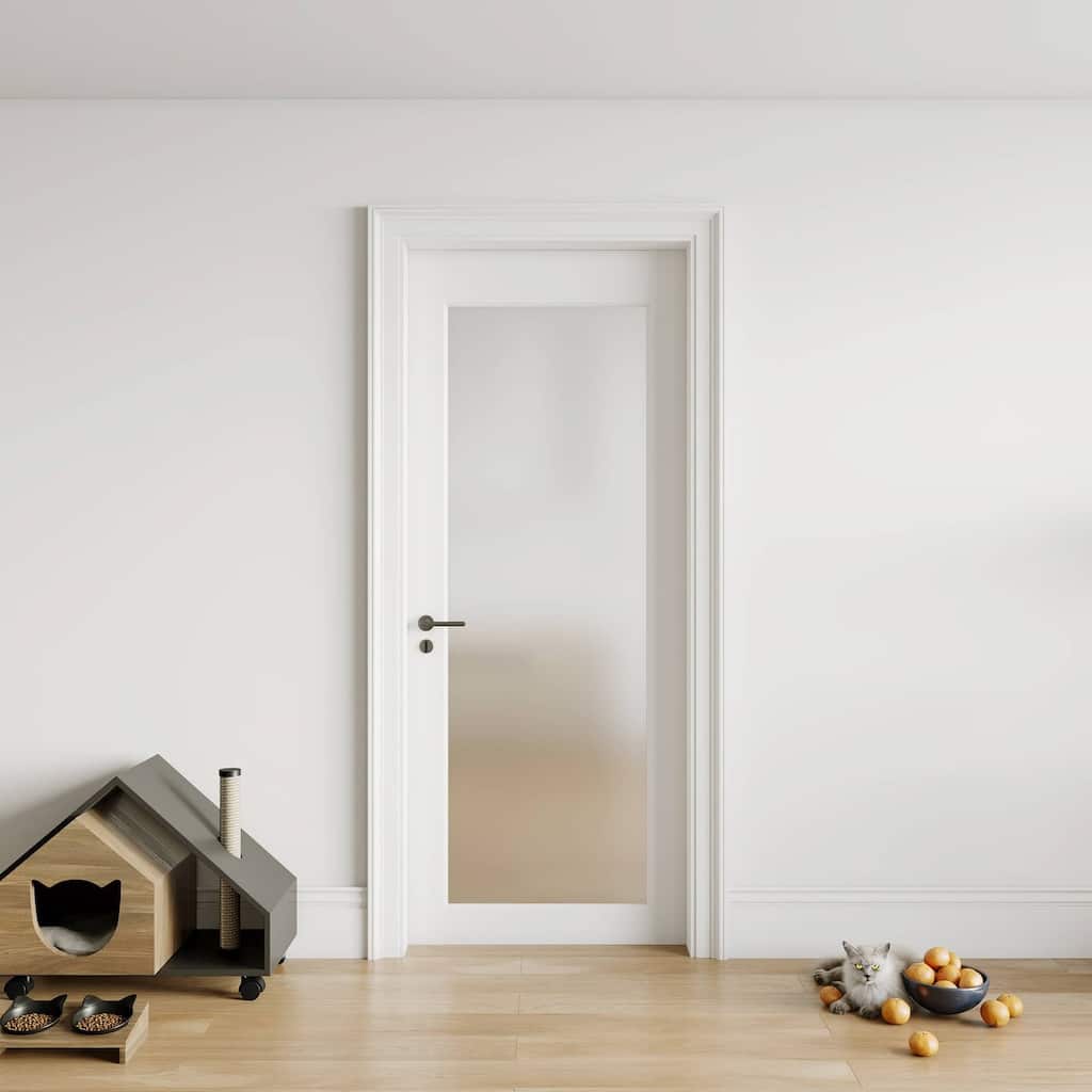 80'' H 1 Lite Frosted Glass French Doors White Interior Slab Door Single Panel