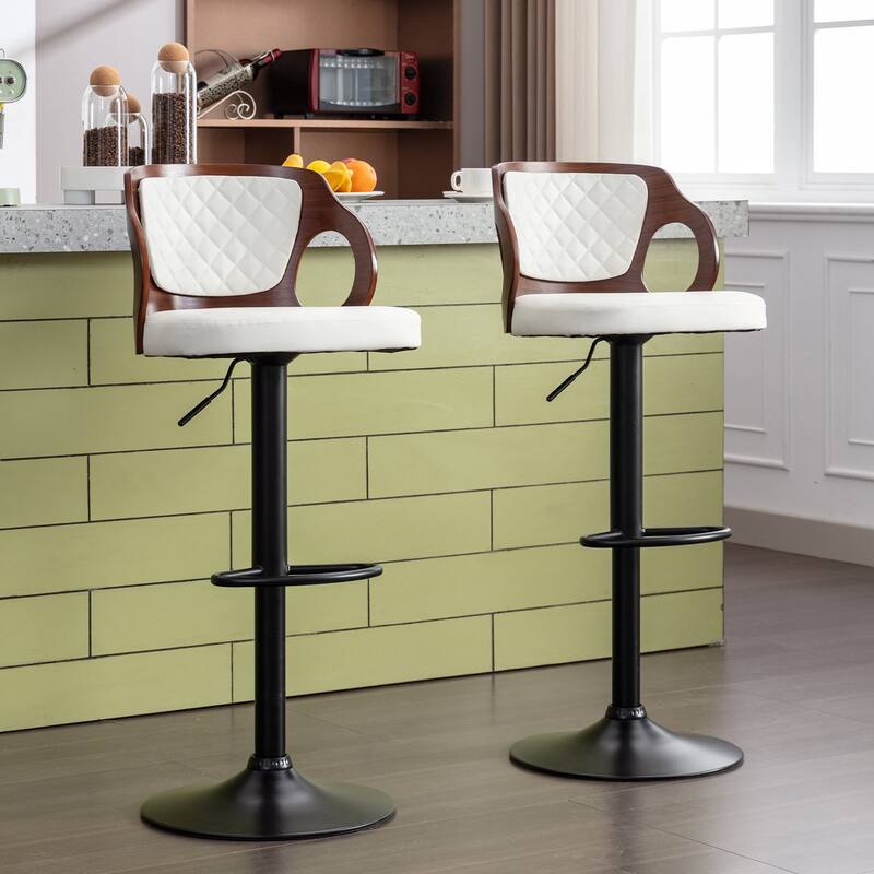Swivel Bar Stools Set Kitchen Island Counter Height Bar Chairs Faux Leather Upholstered Armless Counter Stools - Set of 2 - White