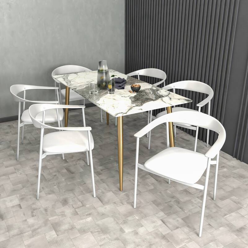 Leather Dining Chair with Stainless Steel Frame Set of 4 Kora Series