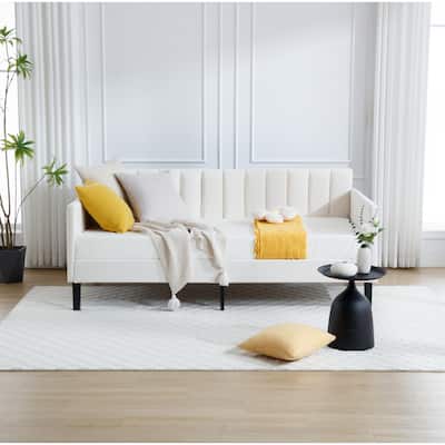 Velvet Upholstered Daybed, Ribbed Tufted Backrest