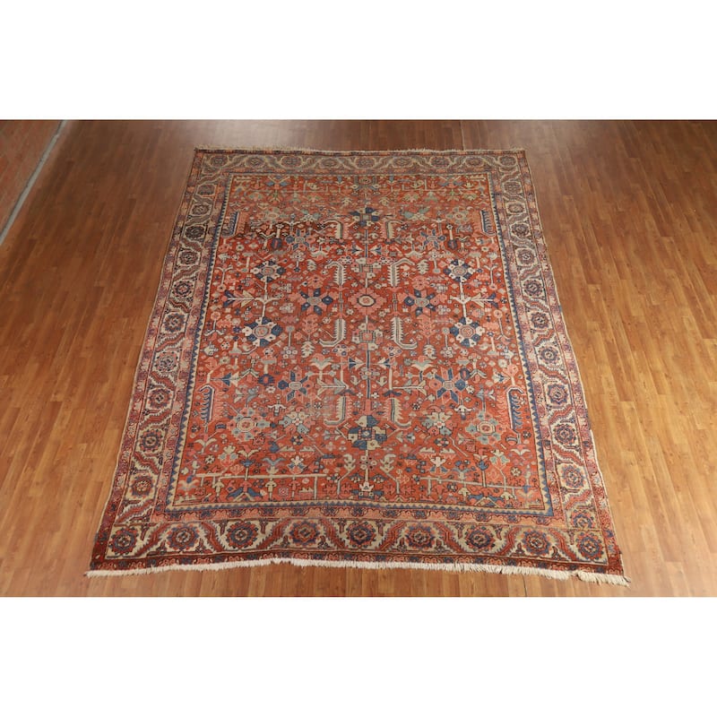 Hand Knotted Oriental 100% Wool Carpet Traditional Geometric Oranges & Rust Heriz (serapi) Area Rug - 11' 10'' X 9' 5''