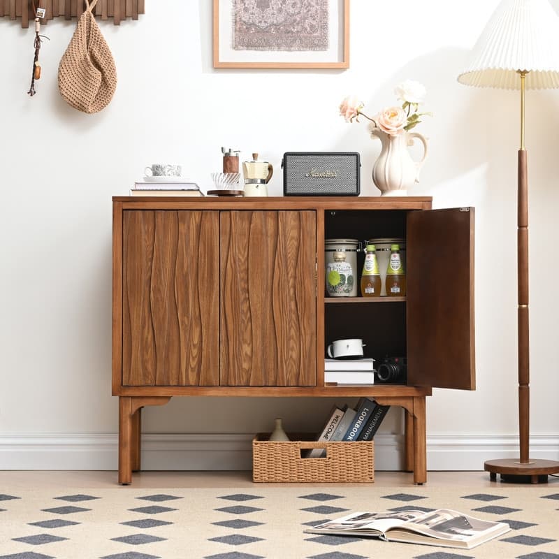 Mid-Century Modern Sideboard with Wave Doors - 39 in.