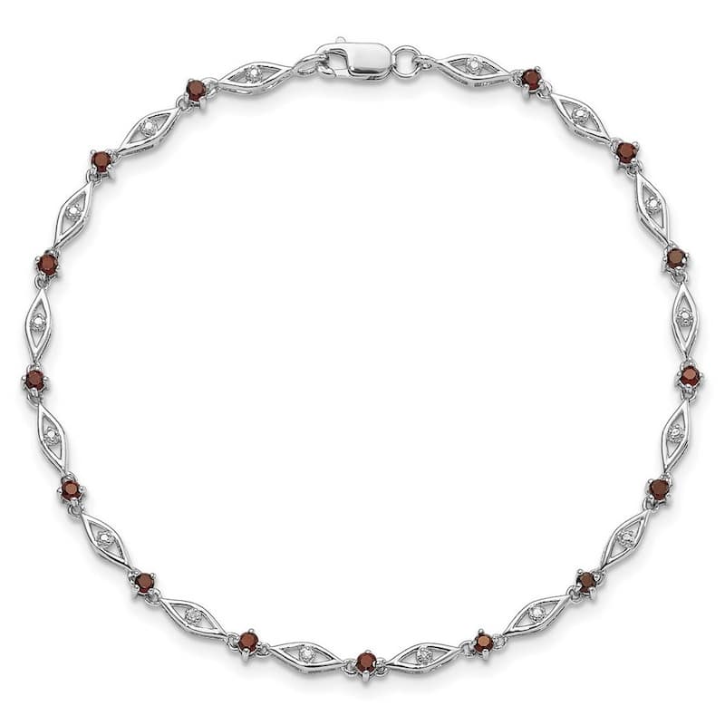 Curata 925 Sterling Silver Polished Open back Lobster Claw Closure Garnet Diamond Bracelet