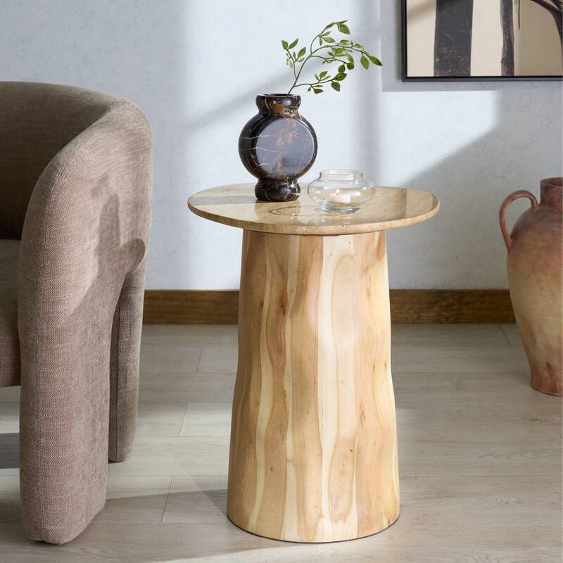 SAFAVIEH Couture Jennamira Travertine Accent Table - 18"W x 17"D x 21"H