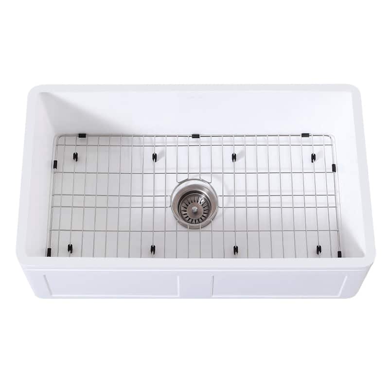 Kingston Brass Arcticstone 33" Farmhouse Single Basin Stone Composite - Matte White / Brushed
