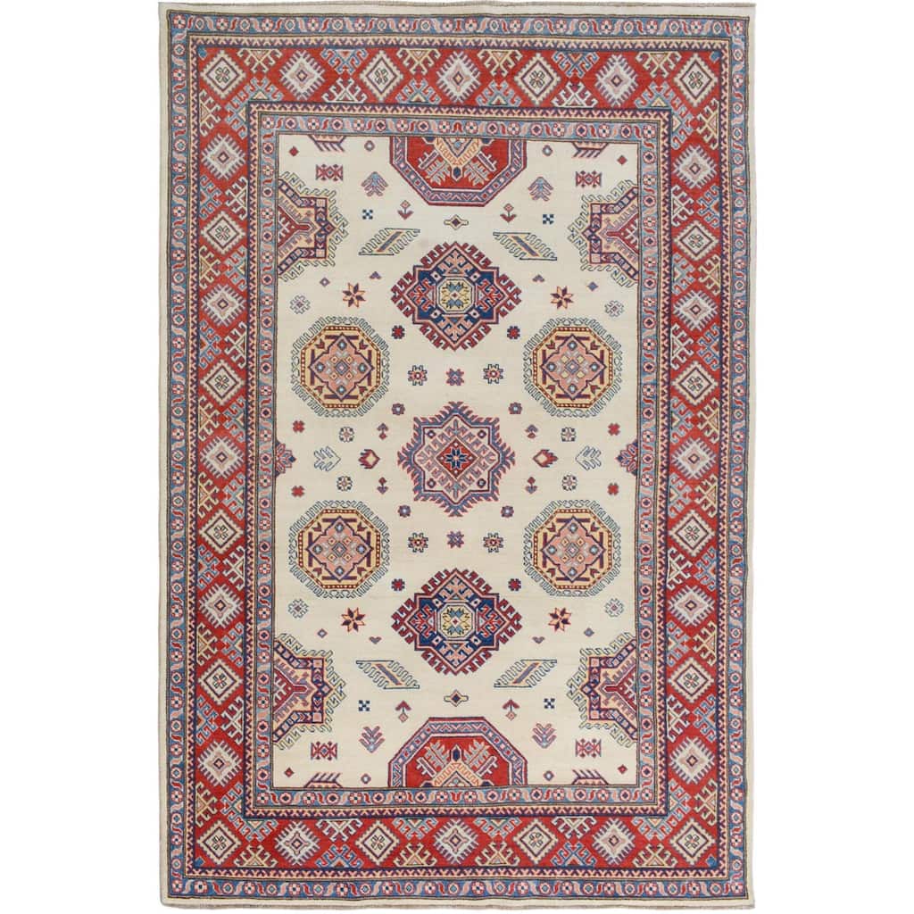 Special Kazak Geometric Design Pure Wool Handmade Rug(6'x9') - 6'0" x 9'0"