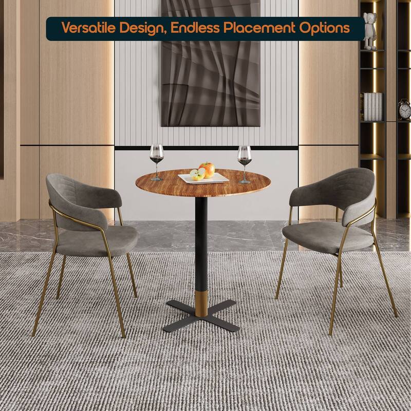 Vail Round Dining Table with 36 in. MDF Tabletop in Black Stainless Steel Cross Legs with Gold Accent Base Kitchen Table