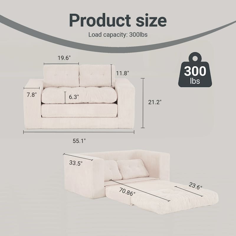 Loveseat Sofa Bed with Memory Foam