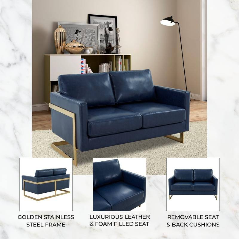 Lincoln Modern 2-Seater Leather Plush Cushion Loveseat in Metal Frame for Living Room Small Spaces Home Office