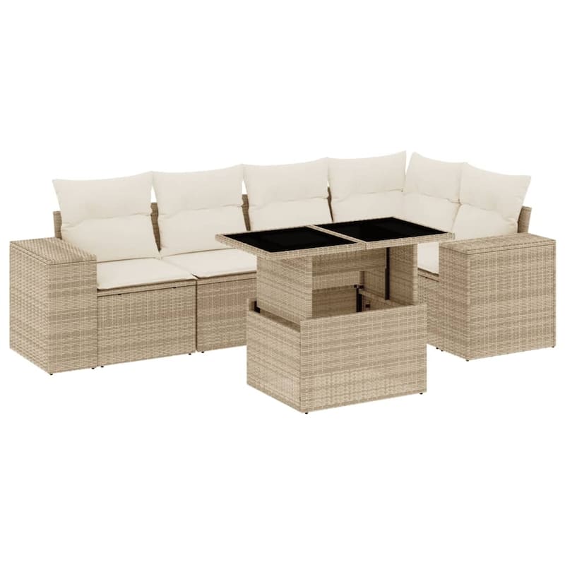 vidaXL Patio Sofa Set with Cushions Outdoor Furniture 6 Piece Poly Rattan