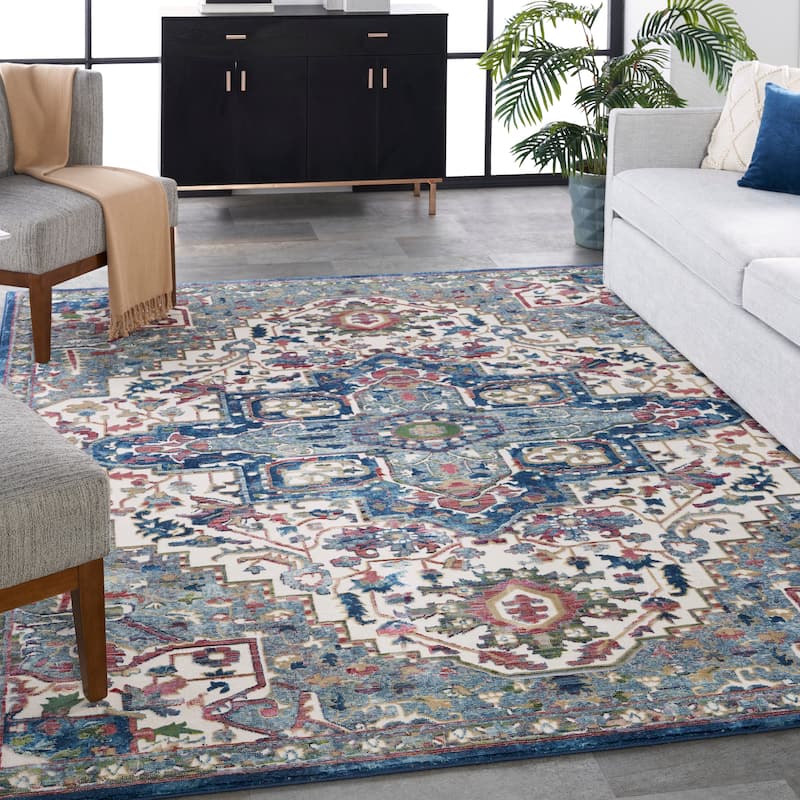 Nourison Global Vintage Traditional Persian Vintage Area Rug - 6' Round - Ivory Navy - Round