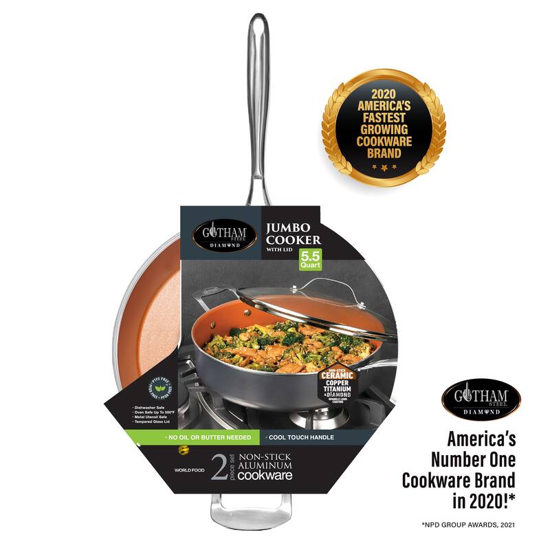 Gotham Steel 5.5 QT Nonstick Jumbo Cooker with Glass Lid