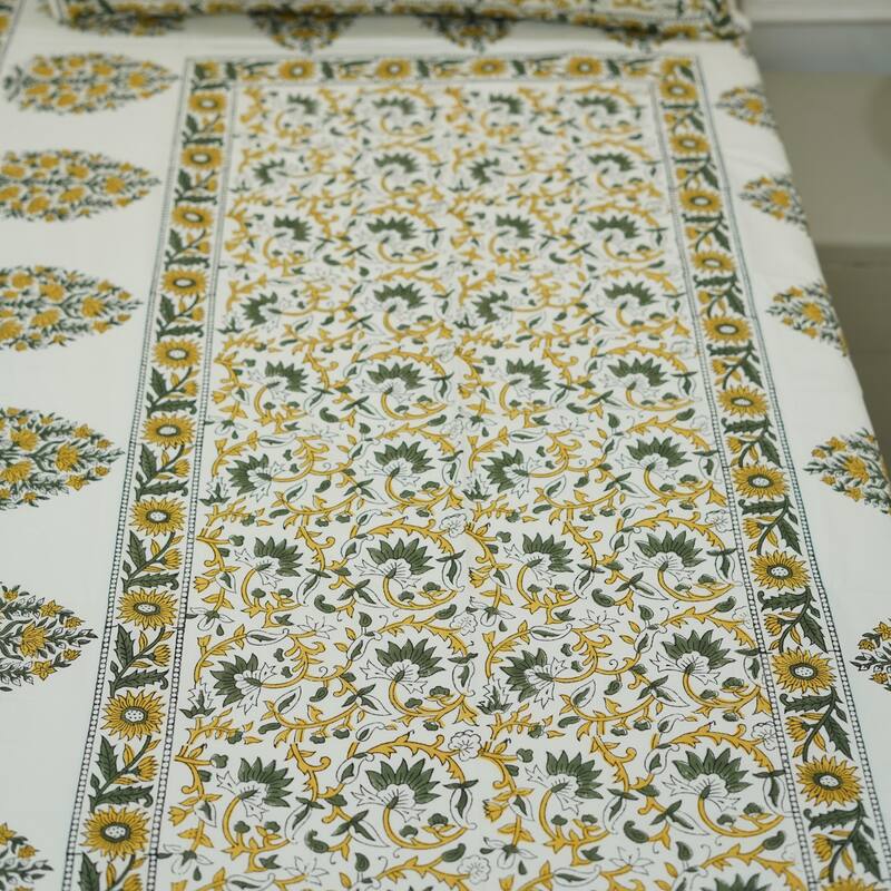 Fabdivine Handmade Block Print Flat Sheet or Bed Sheet Cotton Fabric Floral Home Decor