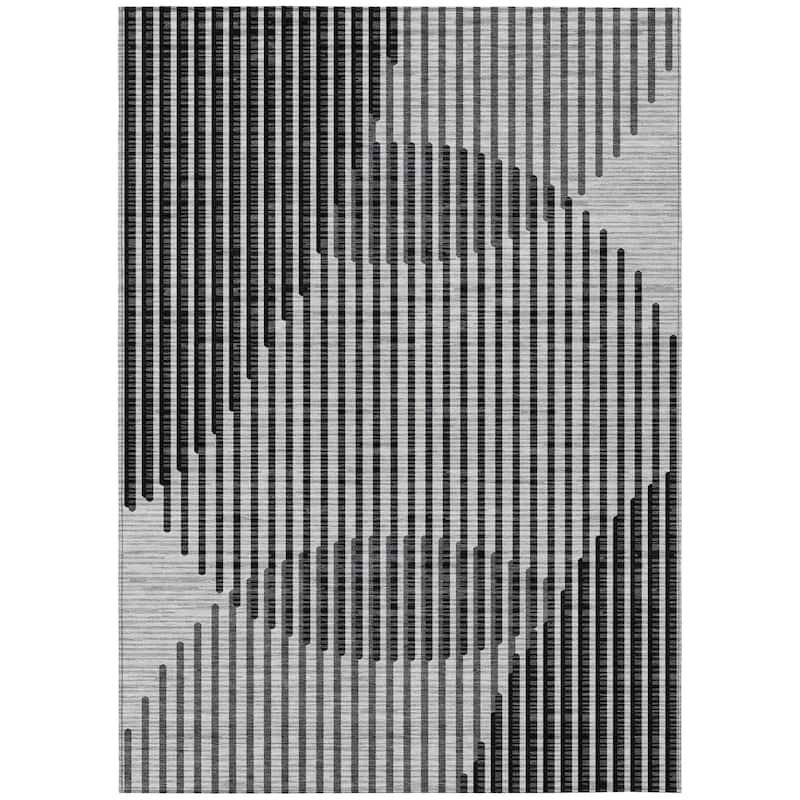 Machine Washable Indoor/ Outdoor Abstract Stripe Chantille Rug